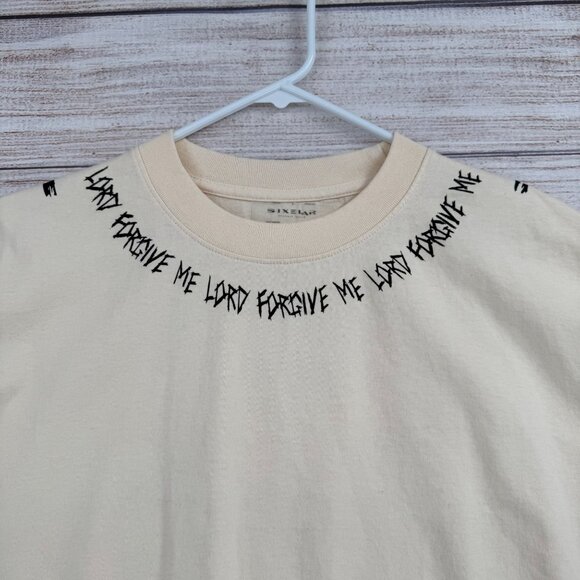 Sixelar Beverly Hills Lord Forgive Me T-Shirt Adult Size Large Cream - Picture 4 of 9